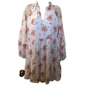 Vince Camuto Women's Floral Ruffles LS Roomy Lined Tiered Midi Dress NWT XS